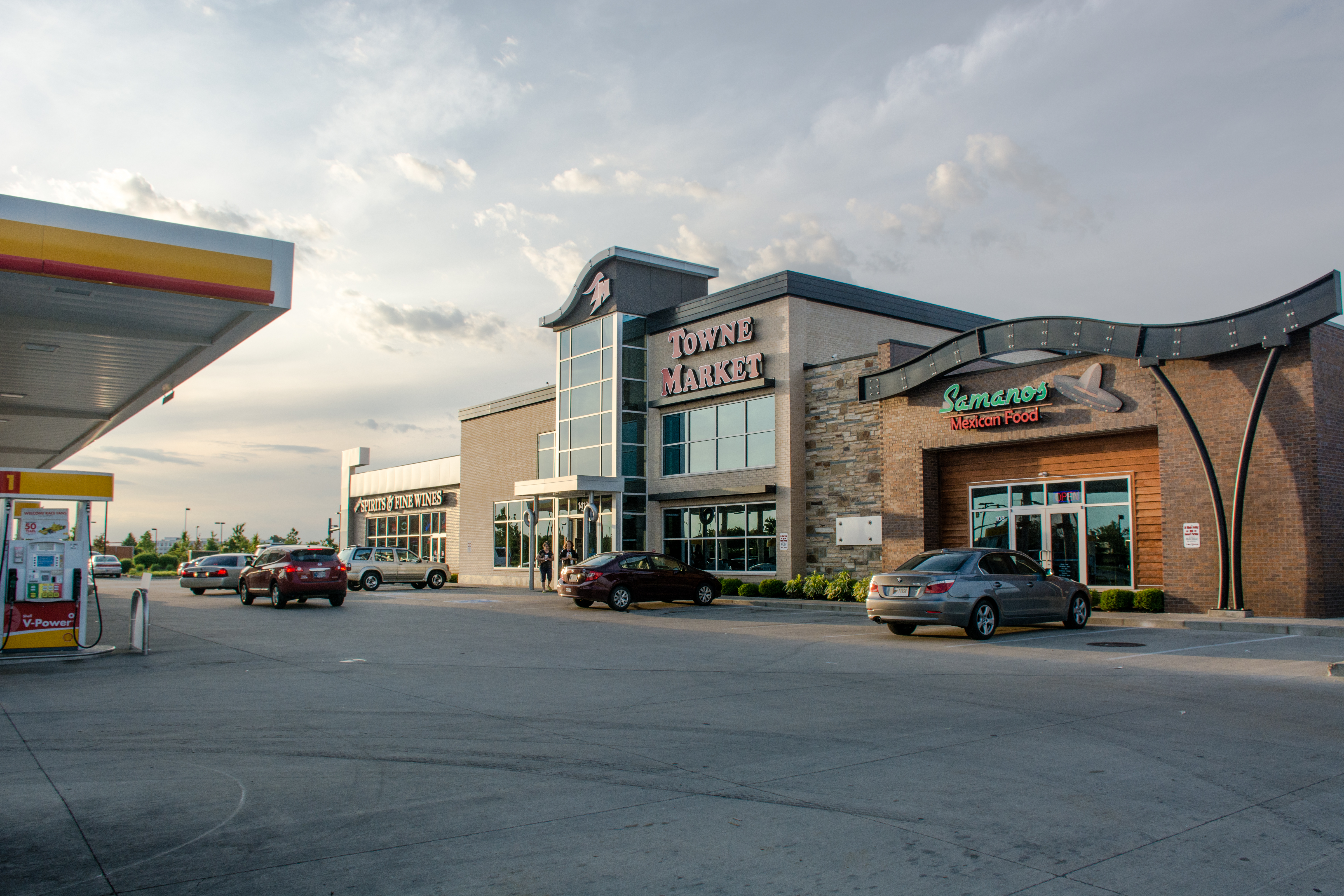 A Towne Market storefront at dusk